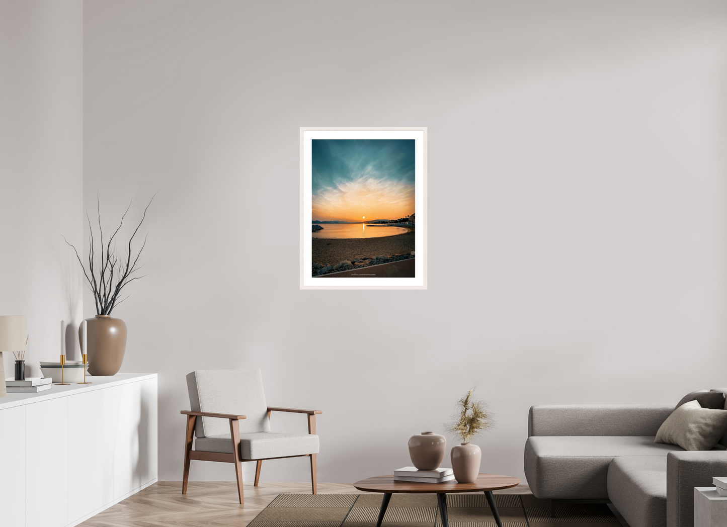 60 x 80 cm, Photo encadré bois érable blanc 20mm Coucher de soleil sur l'Esterel