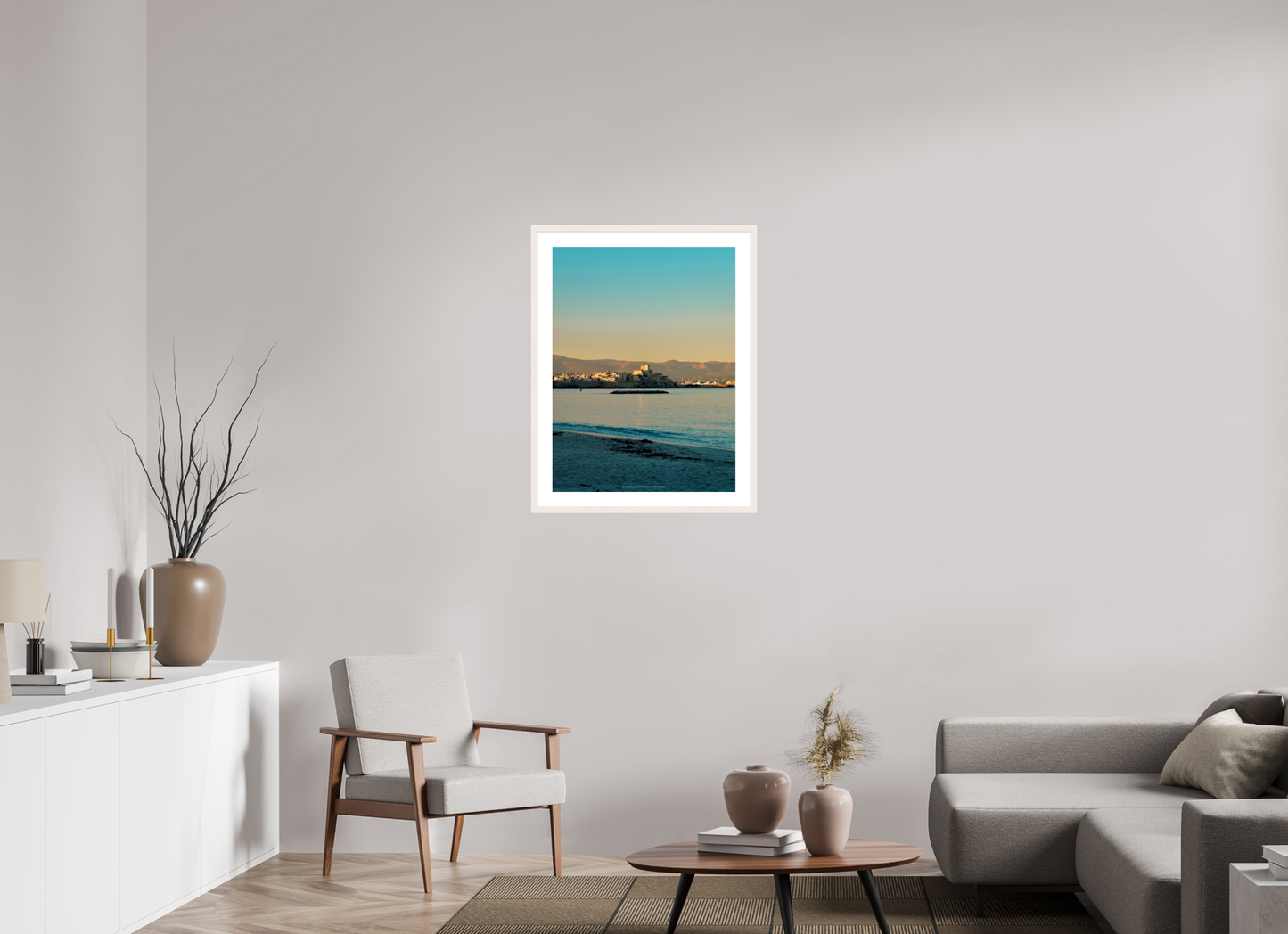 60 x 80 cm, Photo encadré bois érable blanc 20mm Antibes au coucher
