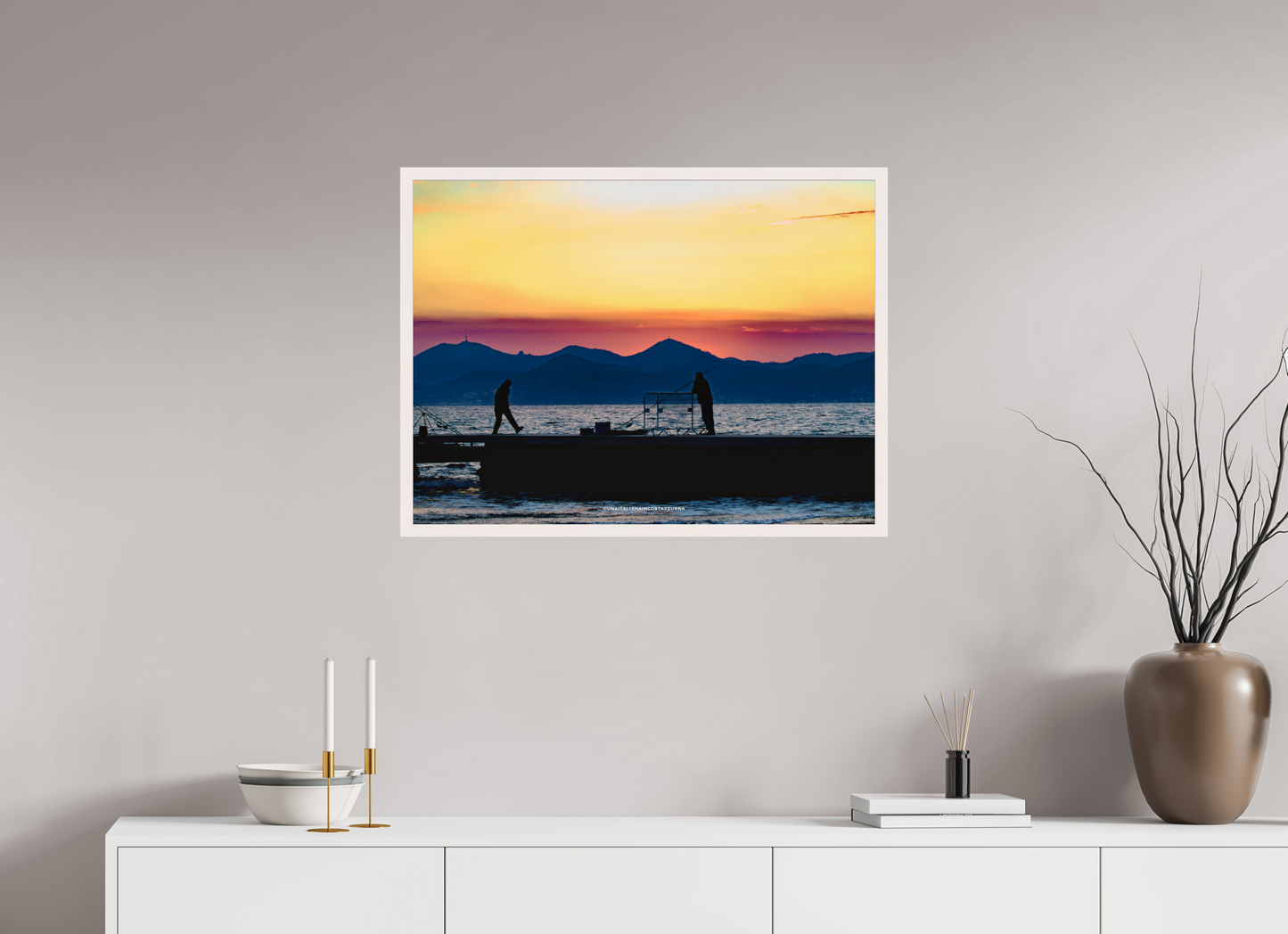80 x 60 cm, Cadre galerie grand format Pêcheurs au coucher du soleil