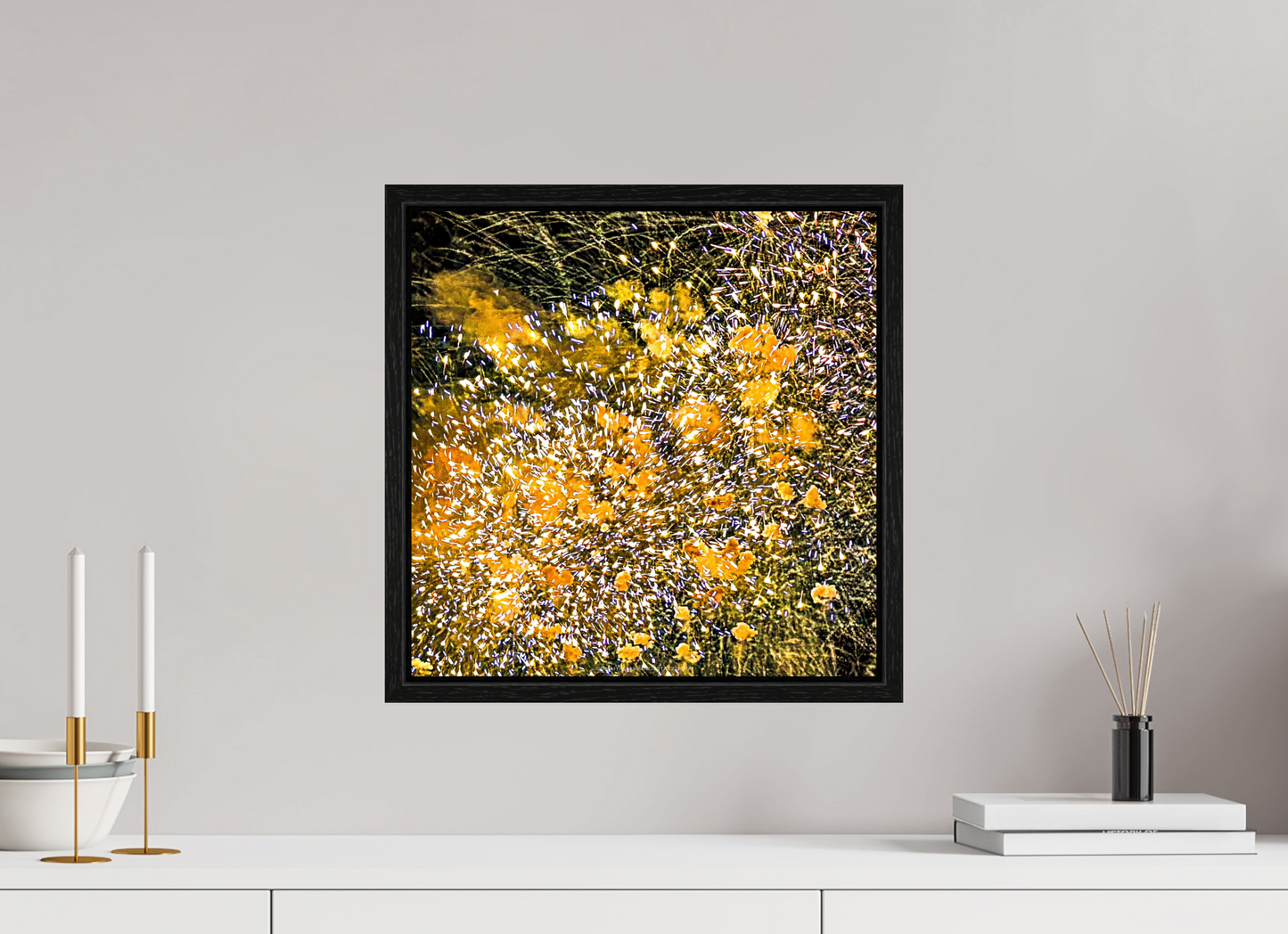 40 x 40 cm, Floater Frame Bouquet jaune