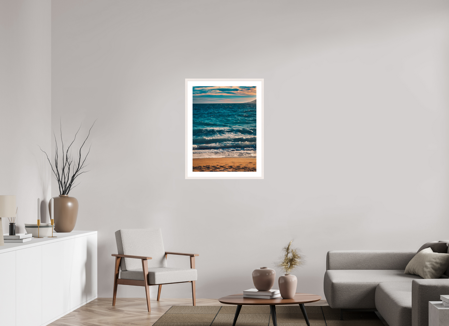 60 x 80 cm, Photo encadré bois érable blanc 20mm Plage