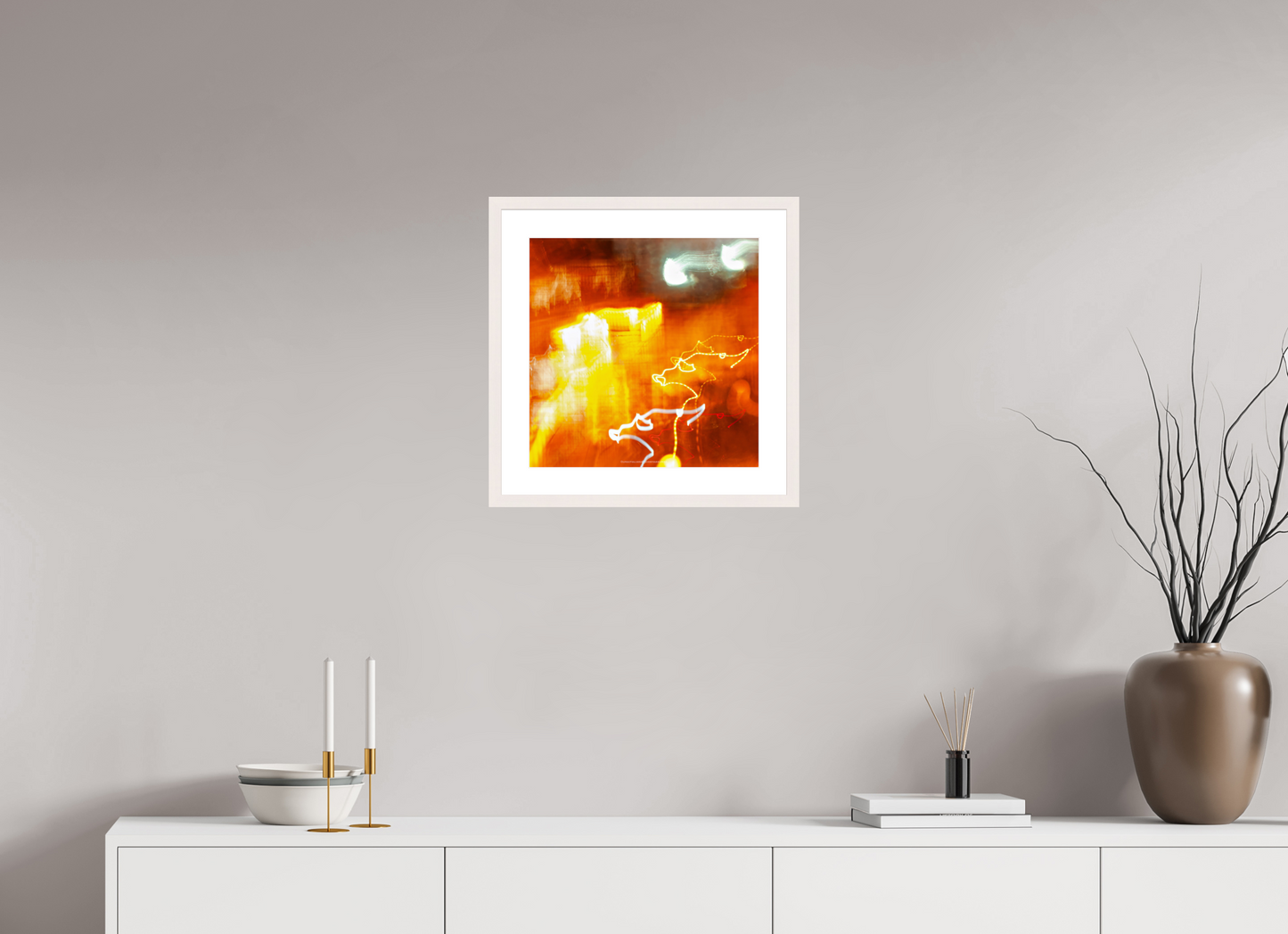 40 x 40 cm, Photo encadré bois érable blanc 20mm Danse enflammée